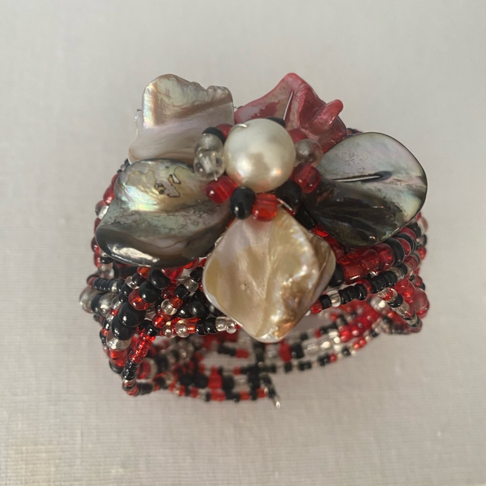 Beaded Bracelet with Red and Black Accents